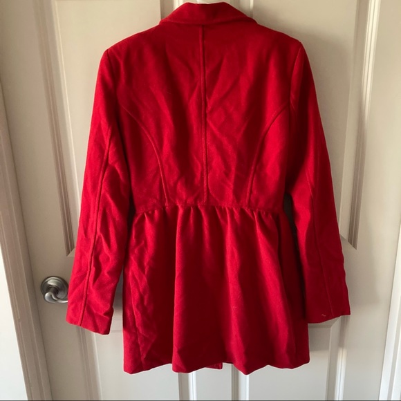 Red Pea Coat With Ruffles - Picture 2 of 3